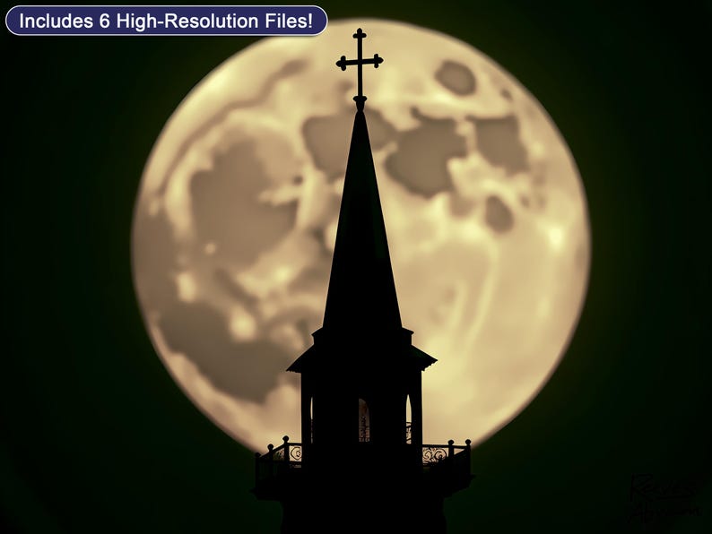 Moonlit Church Steeple | Digital Download | Christian Wall Art | Faith Home Decor