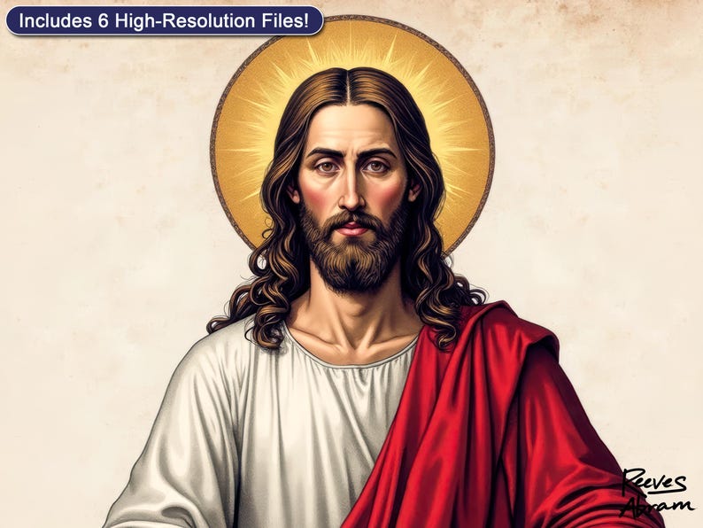 Jesus Christ and Gold Halo | Digital Download | Christian Wall Art | Renaissance Inspired | Sacred Christ Portrait | Faith Home Decor
