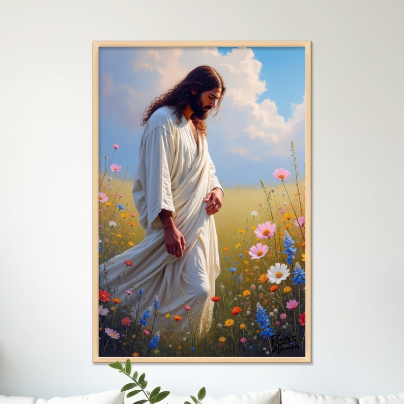 Jesus in Wildflowers | 24 x 36 Canvas (Vertical) | Christian Wall Art | Home Decor