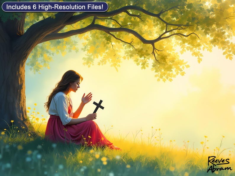 Quiet Prayer Under the Tree | Christian Wall Art | Faith Home Decor (Digital Download)