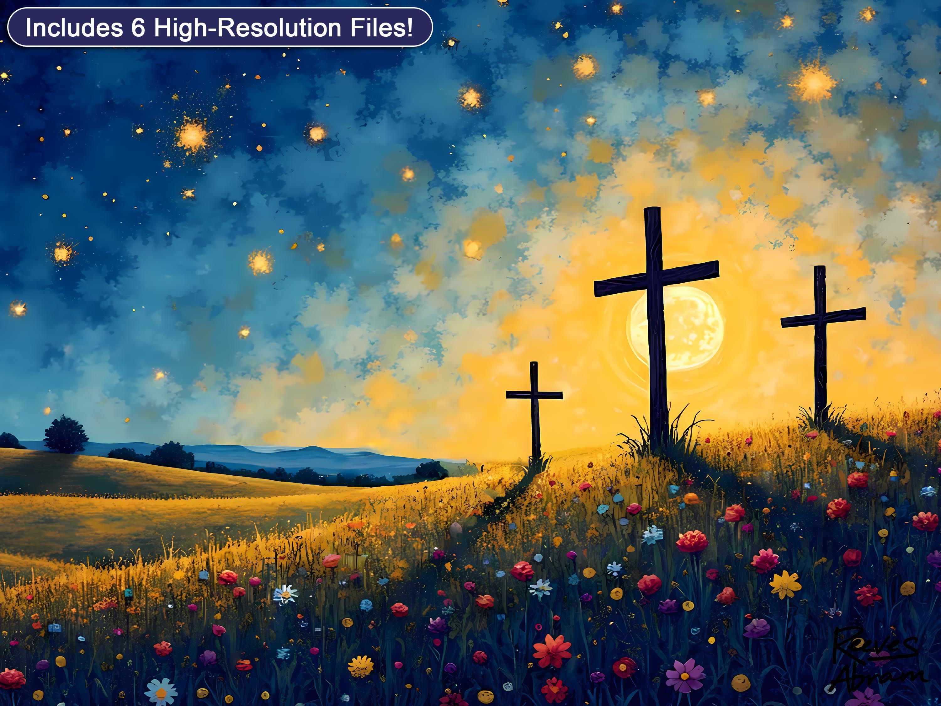 Three Crosses on Hill Printable - Good Friday Christian Wall Art