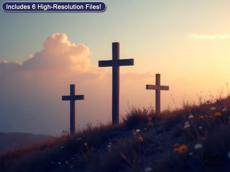 Three Crosses Silhouette Printable – Easter Faith Wall Art | Christian Landscape Decor