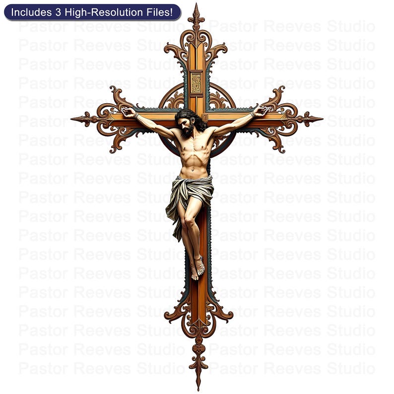 Ornate Gold Crucifix Printable - Christian Cross Wall Art & Faith Shirt Design