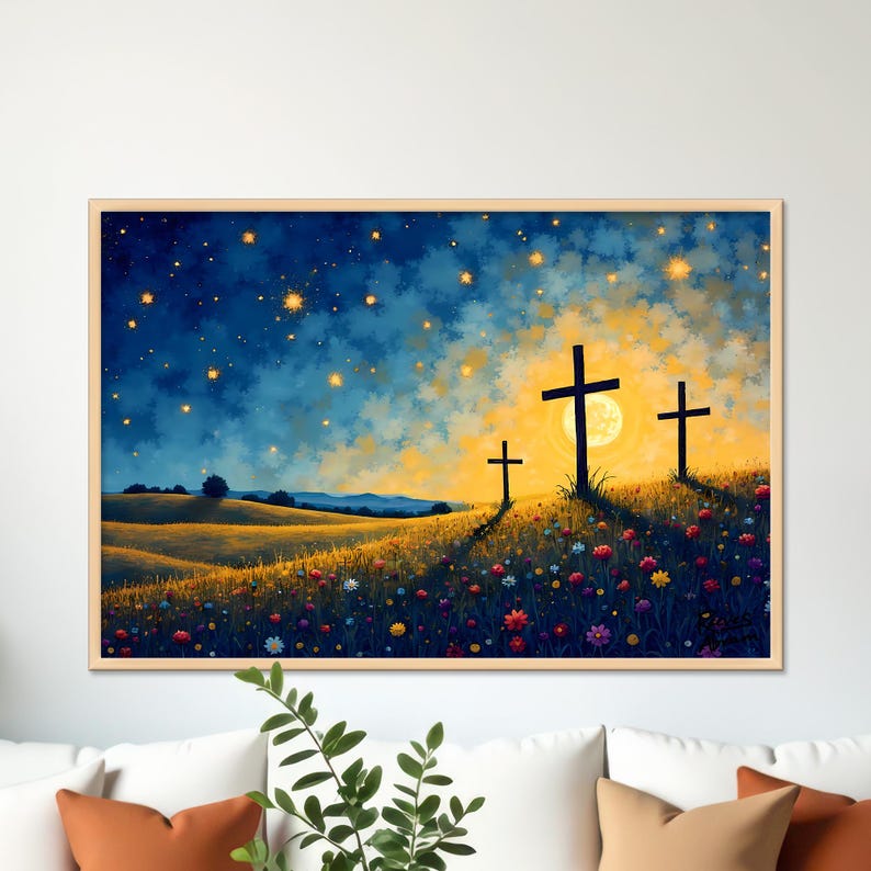 Three Crosses Canvas Print - Calvary Christian Wall Art | Good Friday Faith Decor
