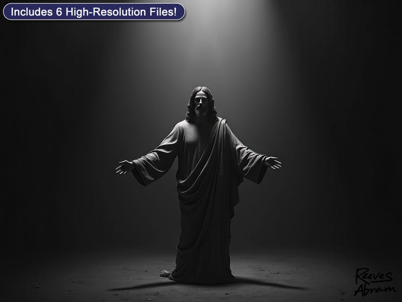 Jesus Christ Sculpture | Christian Wall Art | Faith Home Decor | Black & White Illustration (Digital Download)