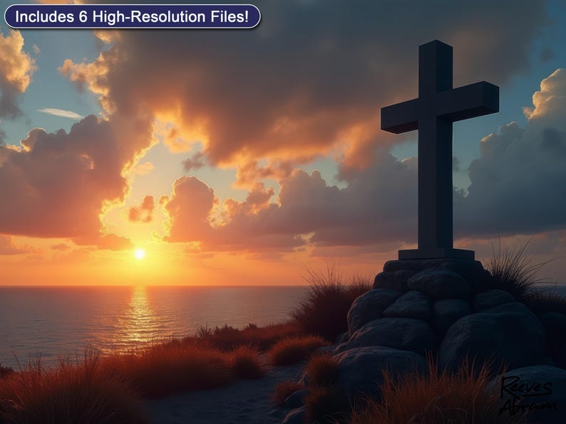 Cross at Sunset by the Sea | Digital Download | Christian Wall Art | Faith Home Decor