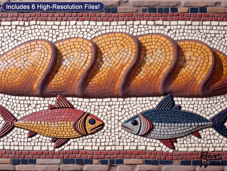 Five Loaves & Two Fish Mosaic | Christian Wall Art | Bible Miracle Artwork (Digital Download)