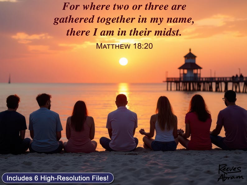 Gathered in His Name | Digital Download | Christian Wall Art | Sunset Beach
