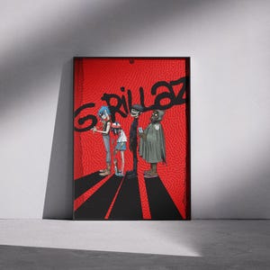 Gorillaz Digital Poster – Band Art Print – Red Illustration Wall Art