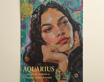 Aquarius Wall Art Print - Visionary Air Star Sign, Unique Celestial Home Gift (Unframed)