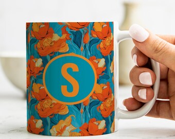 Floral Initial Coffee Mug - Personalized Monogram Gift