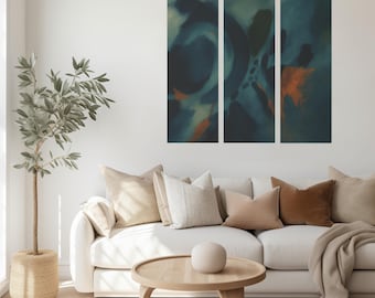 Deep Teal Abstract Acrylic Triptych Wall Art Contemporary Wall Decor