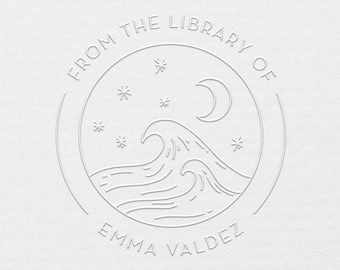 Custom Book Embosser, Ocean Waves Book Embosser, Ex Libris Embosser, Personalized Library Stamp, From the Library of Embosser, 1.5" - E15
