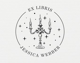 Book Stamp, Candelabra Book Stamp, Custom Ex Libris Stamp, Personalized Library Stamp, From the Library of Stamp, 1.5" Stamp - L17