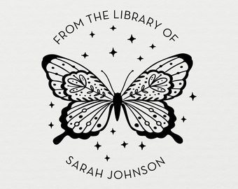 Book Stamp, Butterfly Book Stamp, Custom Ex Libris Stamp, Personalized Library Stamp, From the Library of Stamp, 1.5" Stamp - L14
