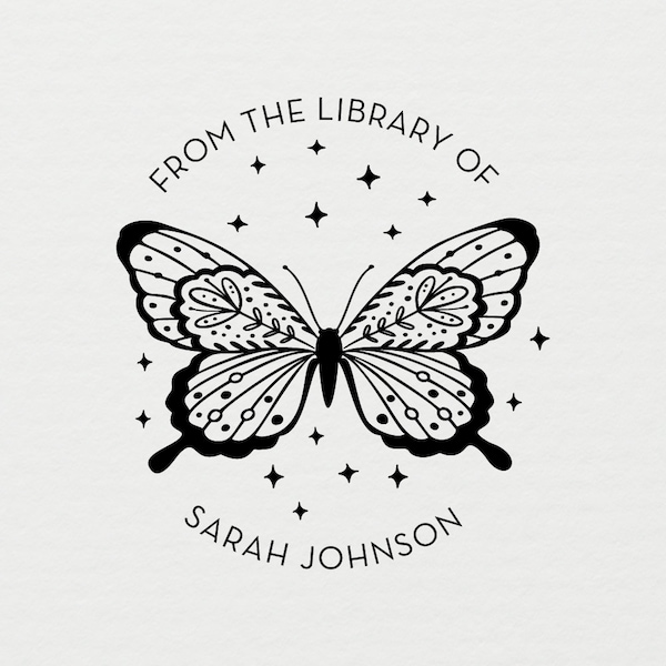 Book Stamp, Butterfly Book Stamp, Custom Ex Libris Stamp, Personalized Library Stamp, From the Library of Stamp, 1.5" Stamp - L14