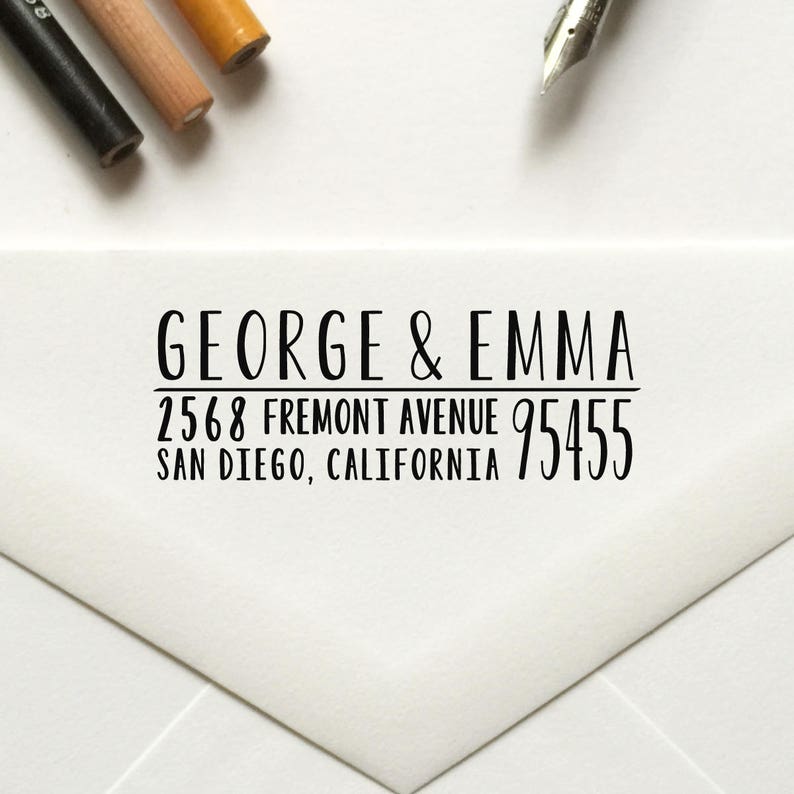 Custom engagement gifts for your guests with a return address stamp