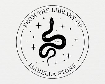 Book Stamp, Snake Book Stamp, Custom Ex Libris Stamp, Personalized Library Stamp, From the Library of Stamp, 1.5" Stamp - L16