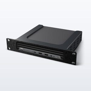 May include: A black HP EliteDesk rack-mount computer featuring a textured front panel with mounting holes, a horizontal cooling vent, and a central interface strip containing multiple USB ports, a headphone jack, and a power button indicator.