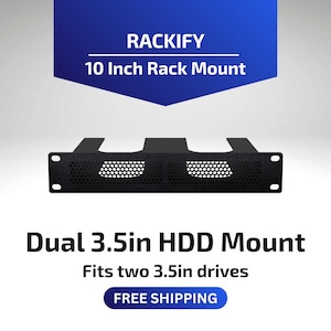Estante para dos discos duros de 3,5" / Montaje en rack de 10" / Compatible con DeskPi RackMate / Almacenamiento NAS 1U