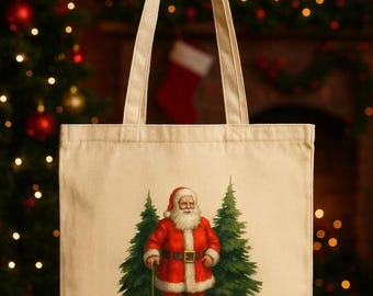 Bolsa de lona vintage de Papá Noel: reutilizable para las compras navideñas