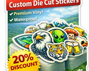 Pegatinas troqueladas personalizadas, pegatinas de vinilo UV impermeables para logotipos y diseños