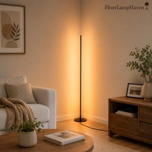 Remote Control Corner Floor Lamp, 7 Color Temperature Dimmable Standing Lamp with Foot Switch for Living Room Bedroom Office