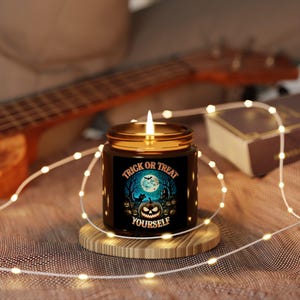 Trick or Treat Yourself Halloween Candle Spooky Pumpkin and Moon Scented Jar for Fall and Book Lovers