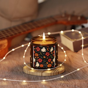 Floral Ghost Pumpkin Halloween Candle Spooky Fall Decor Jar Candle