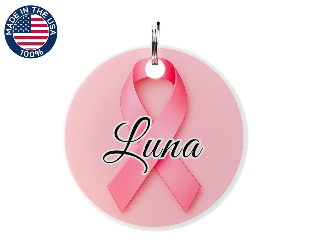 Pink Ribbon Dogs Pink Ribbon Personalized Dog ID Tag, Custom Round Metal Pet Name Tag ...