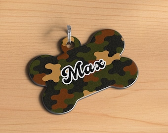 Classic Camo Personalized Dog ID Tag, Bone-Shaped Metal Tags, Durable Aluminum, Made in the USA