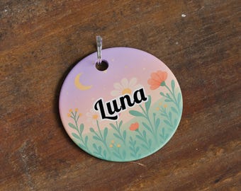 Starry Floral Personalized Pet ID Tag, Custom Pastel Dog Tag