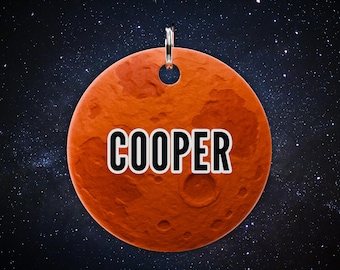 Personalized Mars Planet Dog ID Tag, Round Aluminum Pet Name Tag (Made in USA)