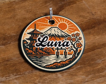Japan Vintage Personalized Dog ID Tag, Custom Round Metal Pet Name Tag, Retro Travel Durable Aluminum Dog Tag, Made in the USA