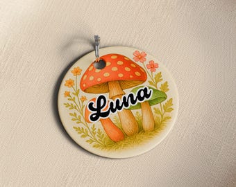 Mushroom Floral Personalized Pet ID Tag, Round Aluminum, Made in USA