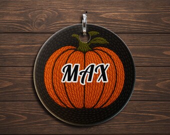 Personalized Fall Pumpkin Metal Dog ID Tag: Custom Durable Aluminum Tag, Made in the USA