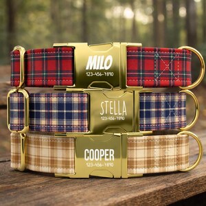 Personalized Plaid Dog Collar with Metal Buckle | Custom Name & Phone Number | Classic Tartan TPRT-5
