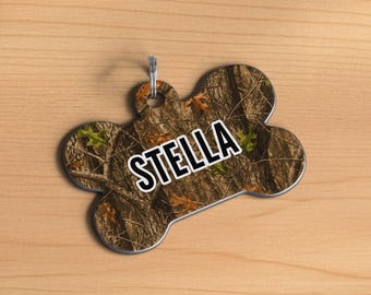 Camo Style Personalized Dog ID Tag, Bone-Shaped Metal Tags, Durable Aluminum, Made in the USA