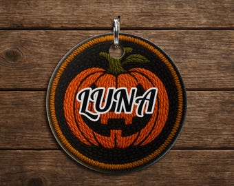 Personalized Jack-O-Lantern Metal Dog ID Tag: Custom Halloween Durable Aluminum Dog Tag, Made in the USA