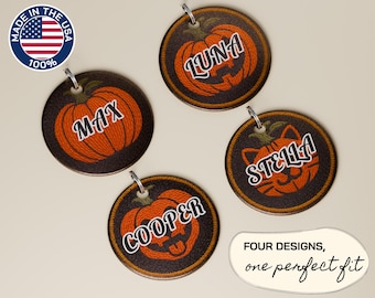 Pumpkin Patch Personalized Dog ID Tag, Custom Round Metal Pet Name Tag, Halloween Double‑Sided Dog Tag, Customizable Pet Collar Tag