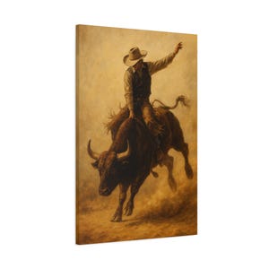 Poussière et gravier. Toile d&#39;équitation taureau cowboy western, art mural rodéo rustique, impression cowboy du sud-ouest, toile sans cadre décoration western