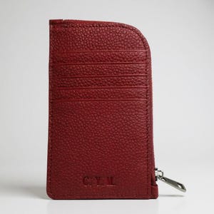 Personalized Red Leather Zipped Wallet: Coin Purse & Card Holder