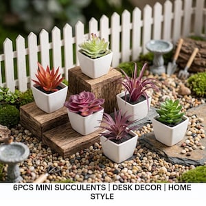 6PCS Mini Artificial Succulent Plants | Faux Green Potted Decor for Cozy Spaces | Cactus for Window Sill Styling, Office Desks & Home Accent