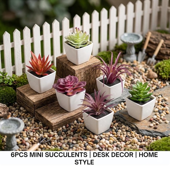 6 STÜCKE Mini Künstliche Sukkulenten | Faux Grün Topf Dekor für gemütliche Räume | Kaktus für Fensterbankstyling, Büro-Schreibtische und Wohnaccessoires