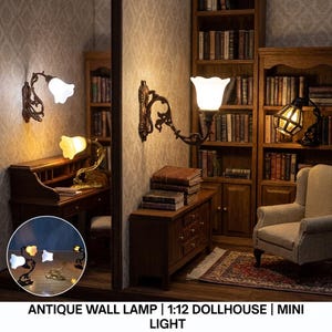 Set di 2 lampade da parete in miniatura in scala 1:12 / Luce LED antica per interni in miniatura / Mini lampada da parete per casa delle bambole, scene da giardino e mini diorami