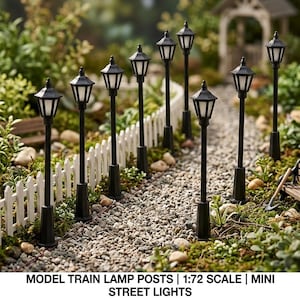 10 mini farolas LED a escala 1:72 / Pequeñas farolas para exhibiciones nocturnas escénicas / Farolas en miniatura para iluminación de dioramas y escenas de ciudades en miniatura
