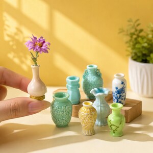 8Pc Mini Flower Vase Set | Dollhouse Miniature Planters | Tiny Flower Pots | Fairy Garden Decor | Mini Vase | Table Display | Craft Supplies