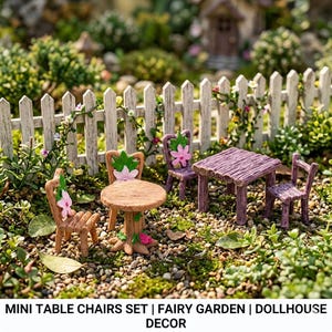 Juego de 3 minimuebles / Mesa y sillas diminutas para escenas decorativas / Minijuego de mesa para decoración de casas de muñecas, jardines de hadas y miniproyectos