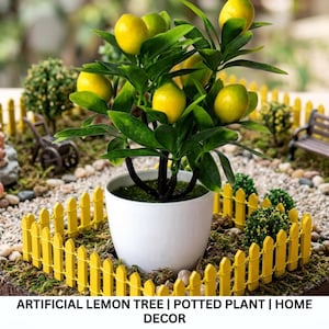 Artificial Lemon Tree Plant 24cm | Faux Citrus Plant for Bright Living Spaces | Plant for Balcony Decor, Patio Styling & Fresh Home Accents