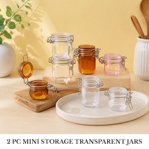 2 mini tarros de almacenamiento a escala 1:6 / Recipientes transparentes / Accesorios de cocina para casa de muñecas / Decoración de mini despensa / Exhibición en miniatura / Mini tarros transparentes